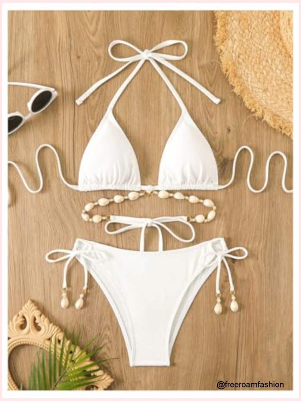 Triangle Bikini Set Halter Tie Back Cheeky Beaded 2 Piece Swimwear - Picture 3 of 5
